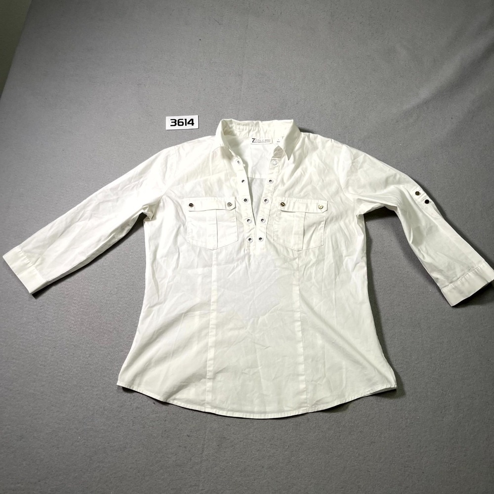 7th Avenue Design Studio New York & Co Popover Shirt Women S White 3/4 Sleeve